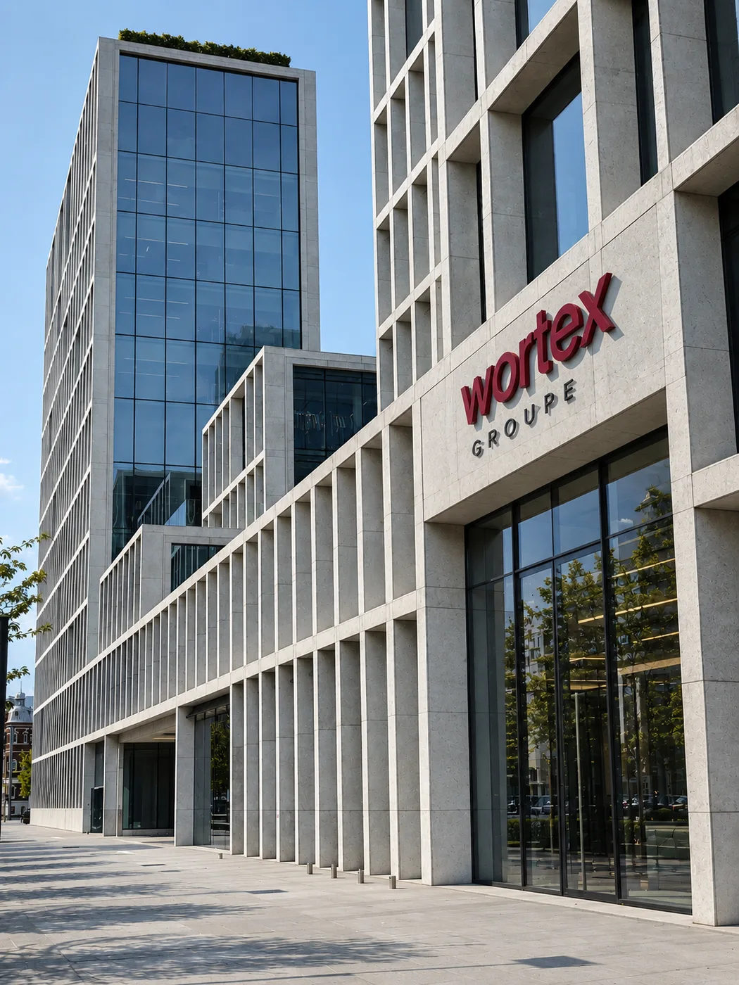 Projection d’un bâtiment avec une enseigne Wortex Groupe pour illustrer le développement régional